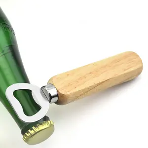 Custom wooden beer bottle cap opener stainless steel wine bottle opener with handle