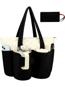 Water Bottle Holder for Women Work Tote Bags with <b>Cup</b> Holder& Clutch Purse <b>Large</b> Puffer Tote Handbags with Water Bottle Pocket - Product Image 2