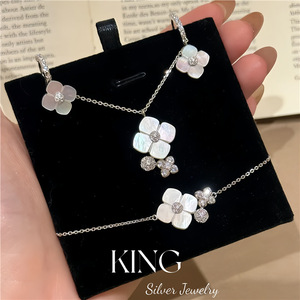 King Silver Jewelry Flower Charm Set 925 Sterling Silver <b>Bracelet</b> Earrings Gift Fashion Jewelry - Product Image 1