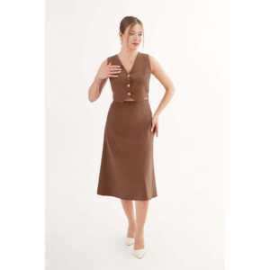 Ensemble court en daim suédé marron de qualité supérieure pour femme, taille XS, 2 pièces (haut et jupe-veste) pour l'été – Vente en gros - Product Image 4