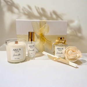 AIKUN OEM Vente en gros, étiquette privée personnalisée, ensemble cadeau de bougies parfumées de luxe, décoration d'intérieur, ensemble diffuseur en verre et cire - Product Image 2