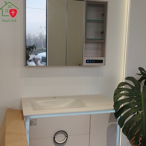 French-style Modern White Bathroom <b>Vanity</b> Unit Smart Lacquer Finish Transparent Display Countertop Warm-Toned Melamine Board MDF - Product Image 3