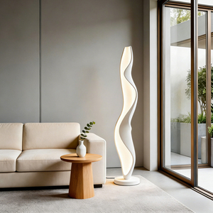 Lampe de sol blanche minimaliste LED, lumière chaude, hauteur réglable, commande tactile, corps en plastique, design cylindrique, usage résidentiel - Product Image 3