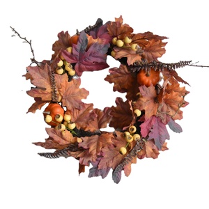 Ghirlanda di Fiori Artificiali con Foglie d'Acero Autunnali e Zucche per Decorazioni Matrimoniali e Domestiche, per la Festa di Ognissanti - Product Image 1