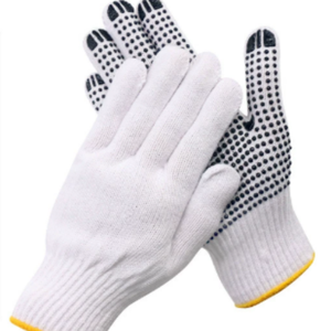 Guantes de Trabajo Negros con Puntos, Económicos, de PVC y Algodón Tejido, para Protección de Manos en la Construcción - Product Image 1