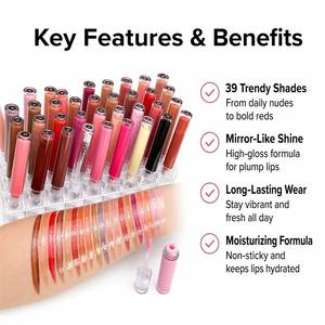 Brillo Labial Líquido en 39 Colores de Tendencia, Fabricante OEM, Marca Privada, Tinte Labial con Logotipo Personalizado, Brillo Labial de Alta Pigmentación de Fábrica - Product Image 3