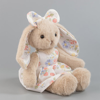 Boneka Kelinci 35CM dengan Telinga Panjang dan Gaun Bermotif Bunga, Mainan Hewan Isi Lembut untuk Hadiah Ulang Tahun, Dekorasi Kamar Tidur Kelinci, Mainan Plush