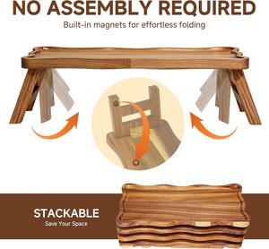 Plateau de service pliable à 4 niveaux en bois d'acacia, 16,7x7,7 pouces, support à cupcakes, présentoir à desserts/charcuterie pour fêtes, cuisine, salon - Product Image 4