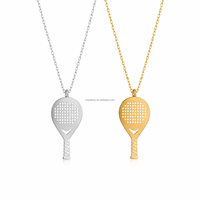 Collier pendentif raquette de padel Jietao personnalisé en acier inoxydable plaqué or 18 carats PVD, bijou de sport tennis, cadeau, étanche, ne rouille pas
