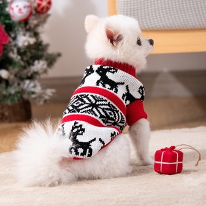 Pull en tricot pour animaux de compagnie de Noël, flocon de neige rouge, renne, col roulé sans manches, vêtements chauds de Noël pour petits chiens et chats, jacquard personnalisé - Product Image 4