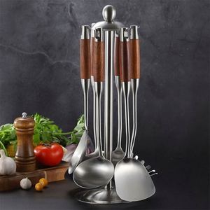 <b>Kitchen</b> 304 Stainless Steel Cooking Utensils Set Spatula and Ladle with Wooden Handle <b>Gadgets</b> Kitchenware - Product Image 3