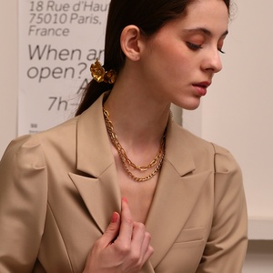 Dreamshow Fashion <strong>Chains</strong> Necklaces Figaro <strong>Chain</strong> &amp; Paper Clip <strong>Chain</strong> Necklace Set 18k Gold Plated <strong>Stainless</strong> <strong>Steel</strong> Necklace - Product Image 3