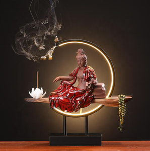 42*41*10cm Led Light Purple Sand Smoke Waterfall Sticks <strong>Holder</strong> Zen Ceramic Buddhha Backflow Incense Burner with Lamp Decor - Product Image 2