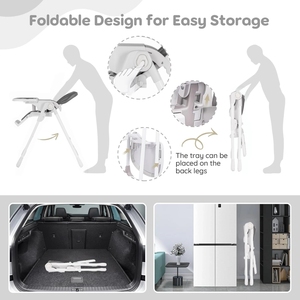 Chaise haute portable et mince pour bébé ASTMF404, moderne, réglable, <span class=keywords><strong>avec</strong></span> double plateau, repose-pieds et <span class=keywords><strong>dossier</strong></span>, <span class=keywords><strong>rehausseur</strong></span> pour enfants, pour la salle à manger et la cuisine - Product Image 3