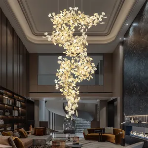 עלי פורצלן מודרניים בצורת ענף עץ פנים סלון אולם מלון תליון תלוי אור נברשות תקרה גבוהה
