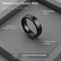Bague intelligente en céramique noire brillante de 5 mm avec logo personnalisé, carte de visite numérique NFC NTAG213, stock d'usine pour le stockage d'informations