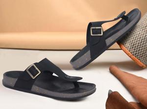 Men’s Black Double Strap <b>Sandals</b>, Adjustable Buckle Slide Slippers, Open Toe Casual Footwear with Comfortable EVA Sole - Product Image 4
