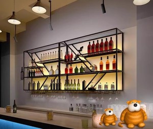 Meuble à vin lumineux multi-étages moderne pour bar commercial et présentoir mural en fer forgé sur mesure - Product Image 6