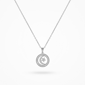 QIAOREN 10851 Collar de Cadena de Eslabones de Acero Inoxidable Chapado en Oro de 18K con Colgante de Luna y Estrella, Moderno, Unisex, para Fiestas y Uso Diario - Product Image 4