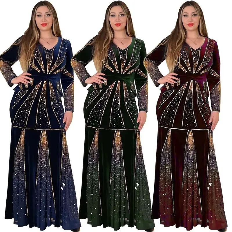 Túnica de Dubái de Oriente Medio para mujer, vestidos de novia de lujo con diamantes de imitación tachonados, Abaya, vestido musulmán para Mujer, Turquía
