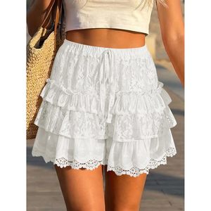 Womens Summer Ruffle Shorts <b>Lace</b> <b>Elastic</b> High Waist Tiered Tie Front Loose Boho Beach Skirt Skort Chiffon Breathable Stretch - Product Image 2