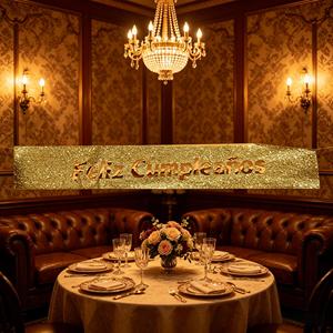 Fascia Decorativa 'Buon Compleanno' in Oro Glitterato con Lettere Iridescenti, Elegante Decorazione per Feste - Product Image 6