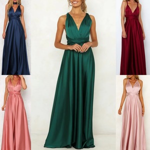 Vestido Formal <span class=keywords><strong>de</strong></span> Verano para Mujer, Estilo Europeo y Americano, Cuello en V Profundo, Color Sólido, Satinado, Largo, para Eventos Nocturnos - Product Image 2