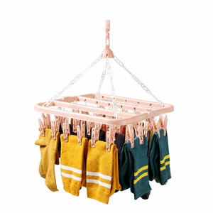 Séchoir à linge pliable à 32 pinces en plastique, étendoir à chaussettes coupe-vent pour salle de bain - Product Image 1