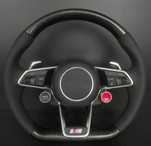 Volant en cuir et fibre de carbone avec bouton de démarrage rouge pour <span class=keywords><strong>Audi</strong></span> <span class=keywords><strong>A3</strong></span>/A4/B9/A5/A6/C8/A7/A8/Q3/Q5/Q7/<span class=keywords><strong>S</strong></span>/RS <span class=keywords><strong>Line</strong></span> (RS3) - Product Image 1