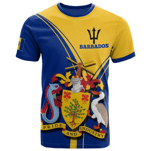 Personalizado de gran tamaño de manga corta Barbados escudo armas bandera Deporte Camiseta suelta ajuste Casual impresión Digital Top gráfico cuello redondo largo - Product Image 4
