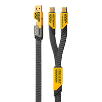 Kabel Data USB Tipe C pengisian daya cepat, kabel Data datar jalinan cepat 3 in 1 Universal