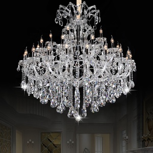 Maria Theresa luxe hôtel salon lampes suspendues moderne argent fer bougie lustre hauteur réglable cristaux verre - Product Image 1