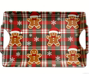 Bandeja de melamina <span class=keywords><strong>para</strong></span> aperitivos de 14 x 9.7 pulgadas con diseño navideño a cuadros y <span class=keywords><strong>hombre</strong></span> de jengibre, ligera con asas recortadas - Product Image 6