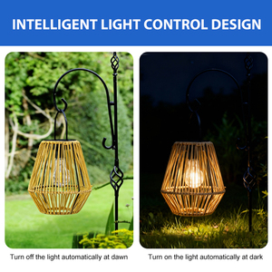 Lampes solaires de jardin en rotin LED blanc chaud ABS+PC à vente chaude avec détection de lumière Lanterne solaire en rotin - Product Image 3