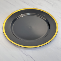 Assiette de présentation ronde transparente en plastique avec bord noir pour mariage, vaisselle de cérémonie, assiettes à dîner