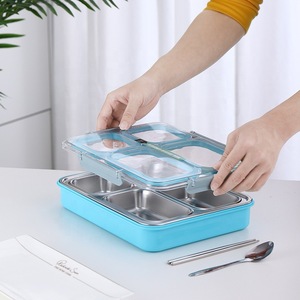 304 Stainless Steel <b>Lunch</b> <b>Box</b> 3-6L Insulated Four <b>Compartment</b> For Office Workers Student Canteen With Plastic Lid - Product Image 1