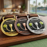 Médaille de pickleball personnalisée en alliage de zinc émaillé avec logo en relief haute définition, 1ère/2ème/3ème place, pour compétitions sportives