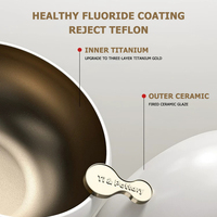 Woks ronds haut de gamme personnalisés à fond large, revêtement extérieur en céramique, intérieur en titane antiadhésif, capacité 2L, compatibles gaz et induction