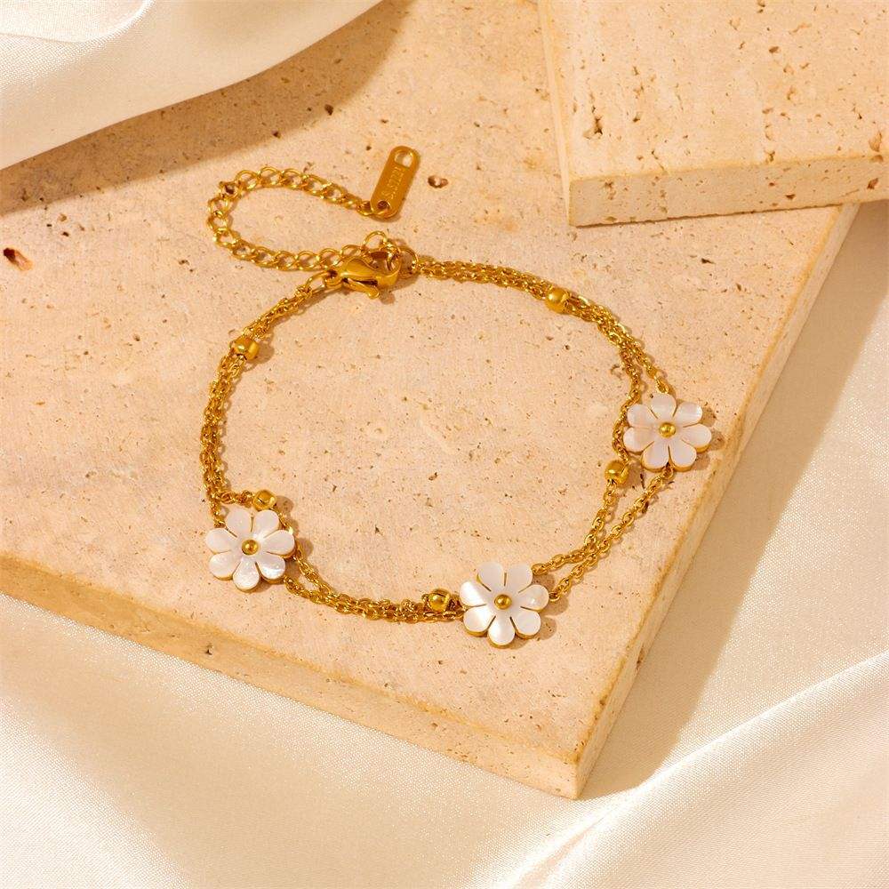 Golden chrysanthemum white shell double bracelet