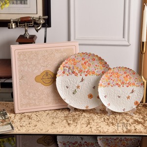 Assiettes de présentation en grès de qualité supérieure pour mariage, avec bordure dorée et motif floral, options colorées, compatibles congélateur, services de vaisselle pour fêtes - Product Image 5