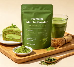 Private Label Matcha Green Tea Powder Custom Logo Eco-Friendly Pouch Bag Packaging For Detox Weight Loss Supplement Retail - Product Image 1