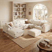 Einfaches Luxus-Wohnzimmer-Stoffsofa Cord-Villa Cremefarben Geradlinige Kombination Vakuumkomprimiertes Modulares Sofa