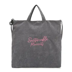 Environmental Female Large Capacity Shoulder Bag Solid Color Casual Corduroy Shopping Tote Bag