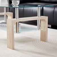Nouvelle conception 2026 Quantité minimale de commande 50 pièces Table basse rectangulaire moderne blanche 2026 avec pieds en bois et plateau en verre pour salon Table à thé