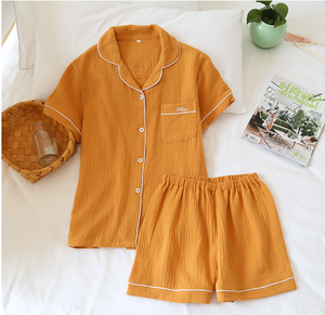 Pigiama in due pezzi in cotone 100% crêpe mussola Set da notte <span class=keywords><strong>abbigliamento</strong></span> da notte corto per <span class=keywords><strong>abbigliamento</strong></span> <span class=keywords><strong>premaman</strong></span> da <span class=keywords><strong>donna</strong></span> - Product Image 5