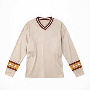 เสื้อฮอกกี้น้ำแข็งคอวี แขนยาว ปักลายดาวและแถบ  สำหรับผู้ใหญ่ ทรงปกติ แขนยาวเต็มตัว ผลิตจากโพลีเอสเตอร์ ชุดกีฬา - Product Image 1
