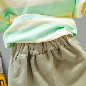 Ensemble deux pièces pour garçons, vêtements pour enfants, été, bébé, vert rayé, manches courtes, couleur contrastée - Product Image 6
