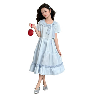 Vestido <span class=keywords><strong>de</strong></span> Verano Casual <span class=keywords><strong>para</strong></span> Niñas Grandes, con Cuello Redondo, Diseño a Cuadros, Manga Corta, Transpirable y Fresco - Product Image 4