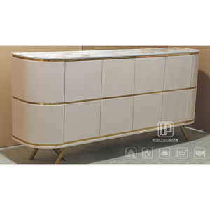 Mueble para TV con Diseño Curvo, en Oferta, con Marco de Madera Maciza Blanca y Cubierta de Mármol, Mueble para TV para Sala de Estar, UP-071, Mueble para TV Curvo - Product Image 4