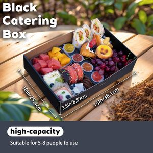 กล่องขนมอบสำหรับใช้งานกลางแจ้ง ทำจากกระดาษแข็งสีดำ ทนทาน ฝาใส สำหรับ 5-8 คน ถาดอาหารแบบใช้แล้วทิ้ง (15x10x3.5 นิ้ว) - Product Image 6